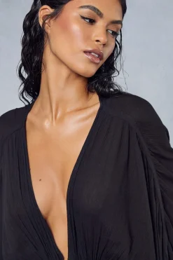 Crinkle Sheer Plunge Front Volume Playsuit