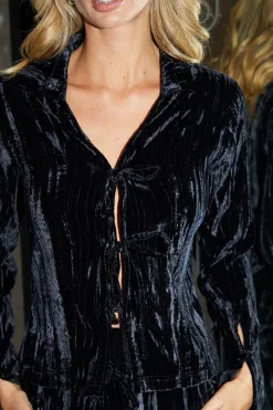 Crinkle Velvet Tie Front Shirt