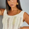 Crochet Knit Scoop Neck Scallop Hem Top