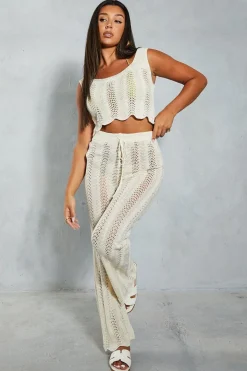 Crochet Knit Scoop Neck Scallop Hem Top