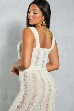 Crochet Knit Scoop Neck Scallop Hem Top
