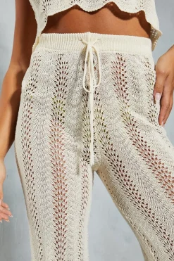 Crochet Knit Straight Leg Scalloped Hem Trouser