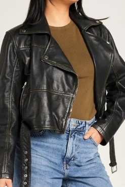 Cropped Washed Leather Biker