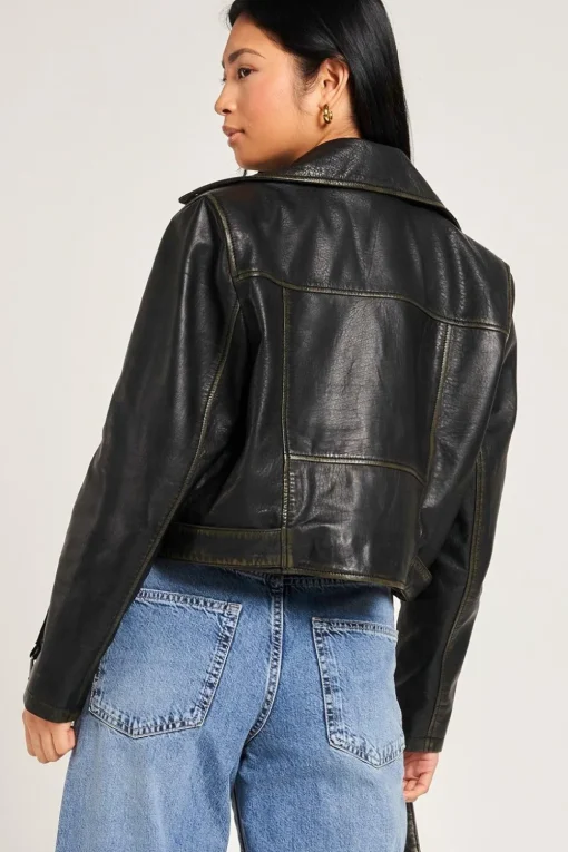 Cropped Washed Leather Biker