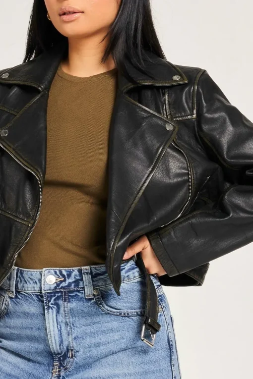 Cropped Washed Leather Biker
