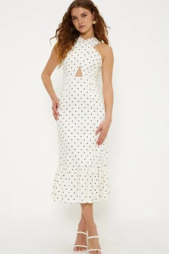 Cross Front Cotton Sateen Tiered Midi Dress