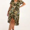Curve Angel Sleeve Wrap Midi Dress