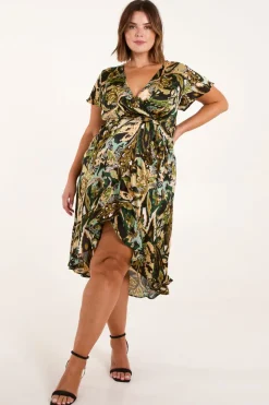 Curve Angel Sleeve Wrap Midi Dress