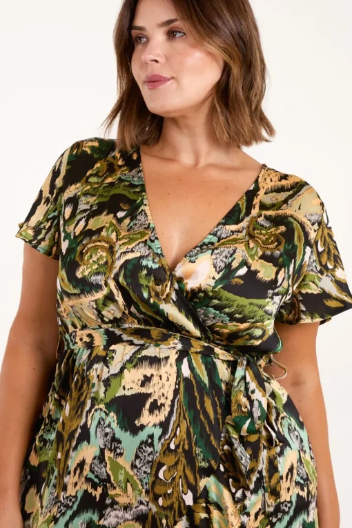 Curve Angel Sleeve Wrap Midi Dress