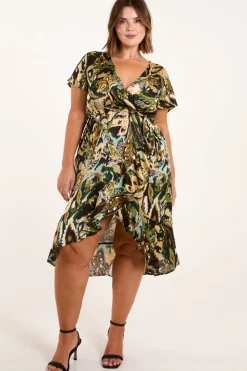 Curve Angel Sleeve Wrap Midi Dress