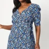 Curve Blue Ditsy Wrap Mini Dress