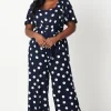 Curve Blue Spot Tie Waist Jumpsuit