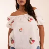 Curve Milkmaid Flower Embroidered Top
