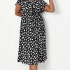 Curve Mono Ditsy Ruffle Midi Dress