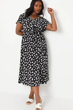 Curve Mono Ditsy Ruffle Midi Dress