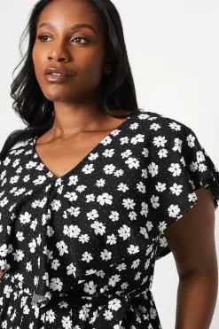Curve Mono Ditsy Ruffle Midi Dress