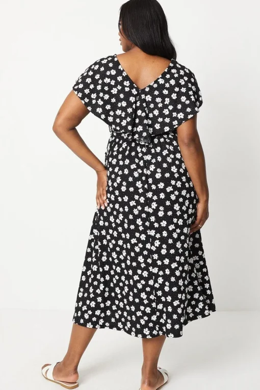 Curve Mono Ditsy Ruffle Midi Dress