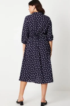 Curve Navy Spot Midi Shirt Dress