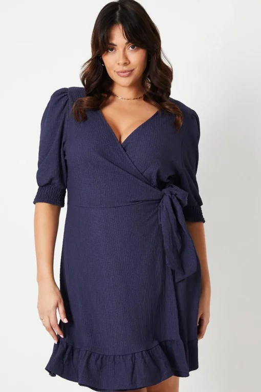 Curve Navy Wrap Mini Dress