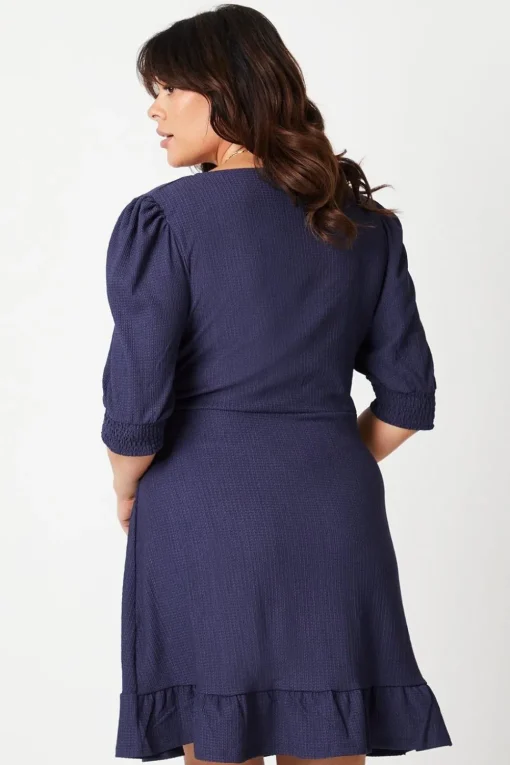Curve Navy Wrap Mini Dress