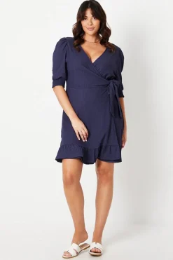 Curve Navy Wrap Mini Dress