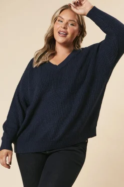 Curve Ribbed V Neck Jumper