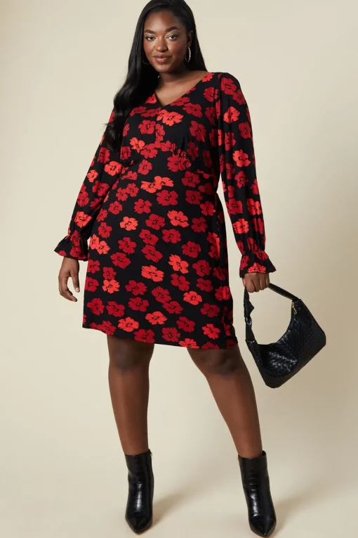 Curve Ruched Front Long Sleeve Dress