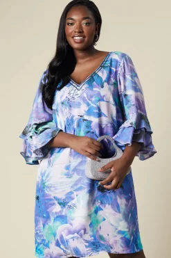 Curve Satin Ruffle Sleeve Shift