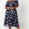 Curve Spot Ruffle Front Midi Dress