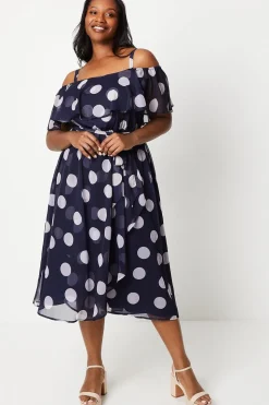 Curve Spot Ruffle Front Midi Dress