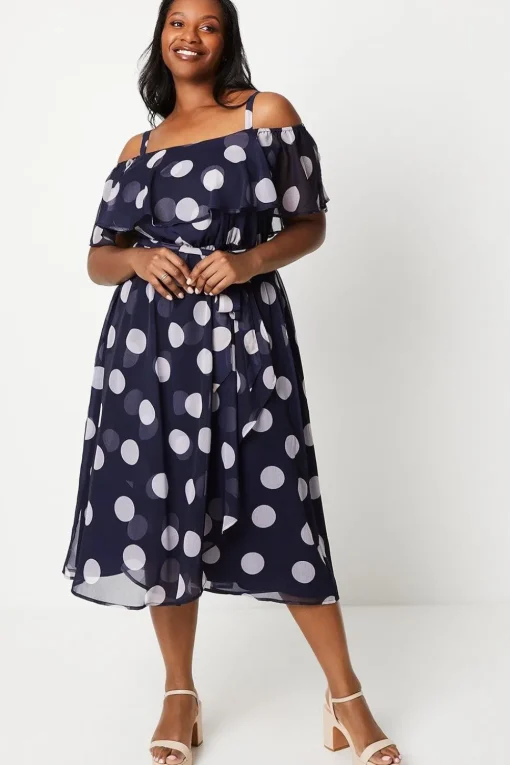 Curve Spot Ruffle Front Midi Dress