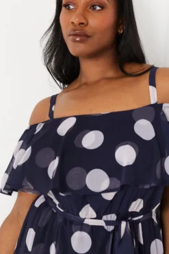 Curve Spot Ruffle Front Midi Dress
