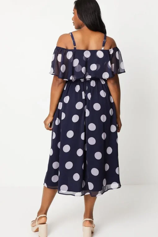 Curve Spot Ruffle Front Midi Dress