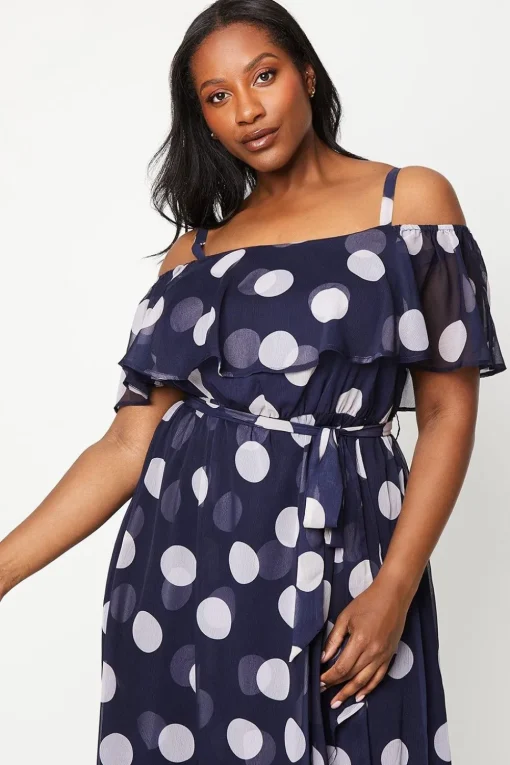 Curve Spot Ruffle Front Midi Dress
