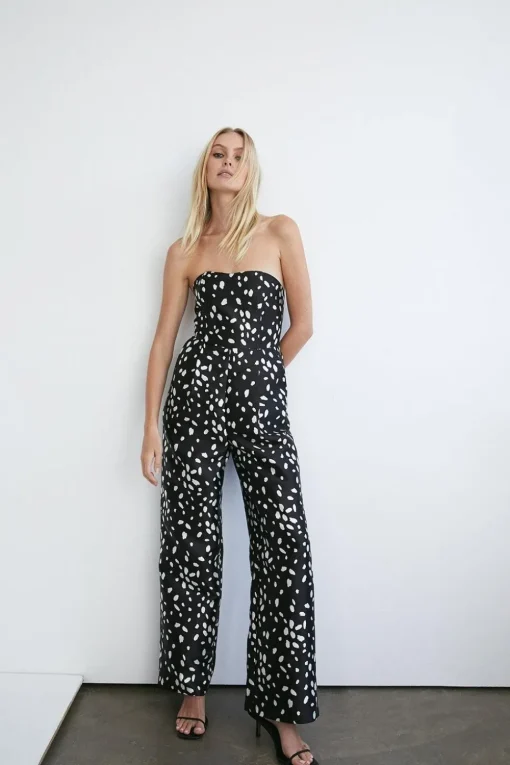 Dalmatian Print Satin Twill Bandeau Jumpsuit