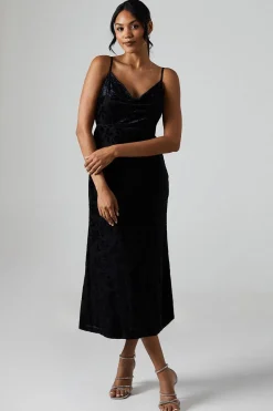 Debut London By Coast Devore Cowl Neck Midi Dress