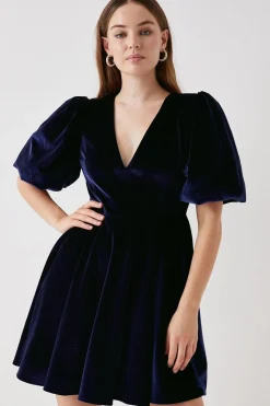 Debut London by Coast Puff Sleeve Velvet Mini Dress