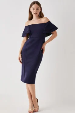 Debut London by Coast Ruffle Scuba Bardot Midi Dress