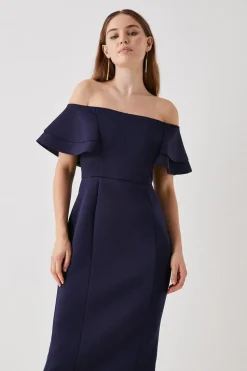 Debut London by Coast Ruffle Scuba Bardot Midi Dress