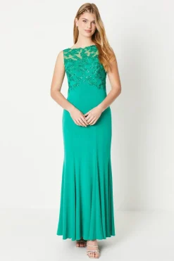 Debut London by Coast Slash Neck Open Back Applique Prom Dress
