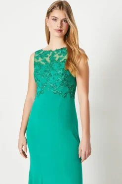 Debut London by Coast Slash Neck Open Back Applique Prom Dress