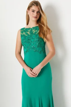 Debut London by Coast Slash Neck Open Back Applique Prom Dress