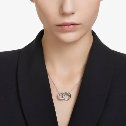 Dextera White Interlocking Loop Rhodium Plated Necklace 5670251