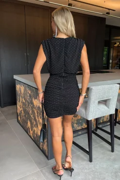 Diamante Sparkle Sleeveless Wrap Top Ruched Mini Dress