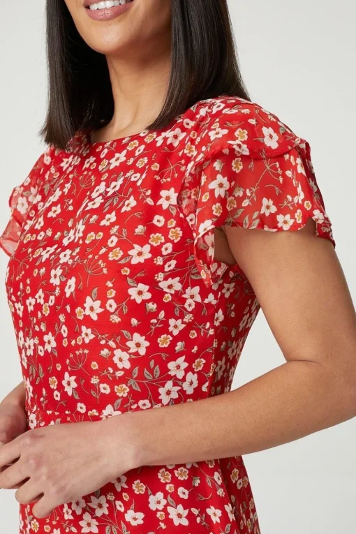 Ditsy Floral Frilled Sleeve Dress