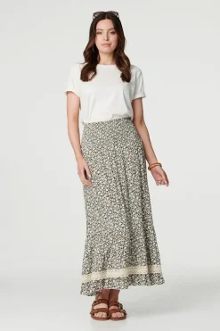 Ditsy Floral Lace Trim Maxi Skirt