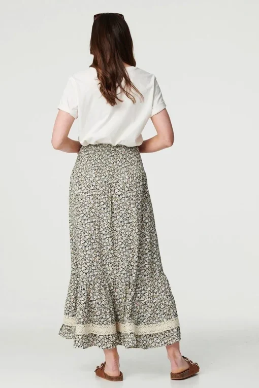 Ditsy Floral Lace Trim Maxi Skirt