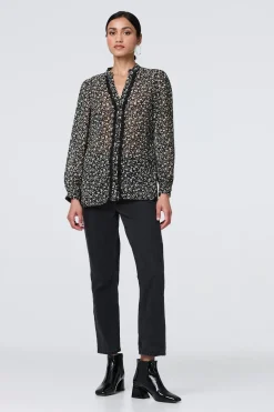 Ditsy Floral Semi Sheer Long Sleeve Blouse