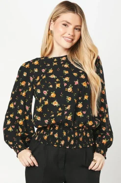 Ditsy Floral Shirred Hem Blouse