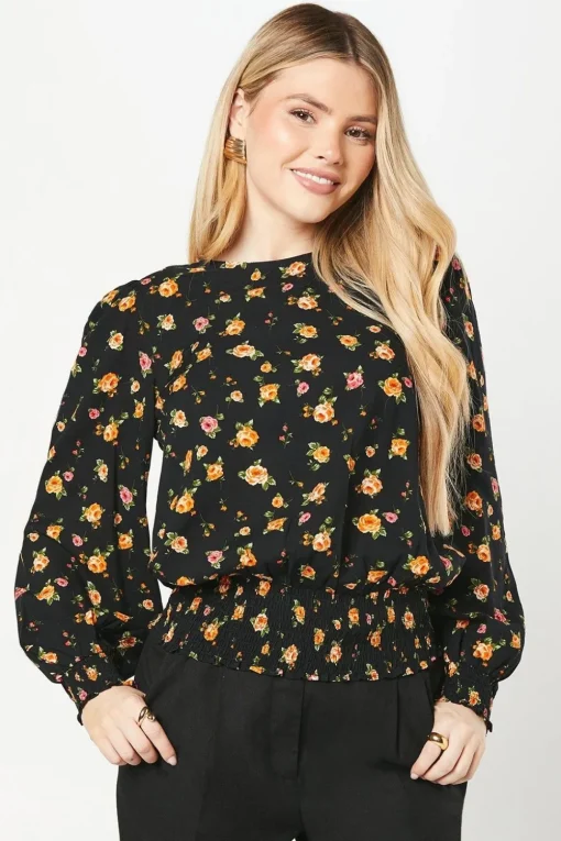 Ditsy Floral Shirred Hem Blouse